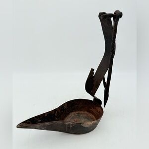Antique Wrought Iron Betty Oil Lamp, Cruisie